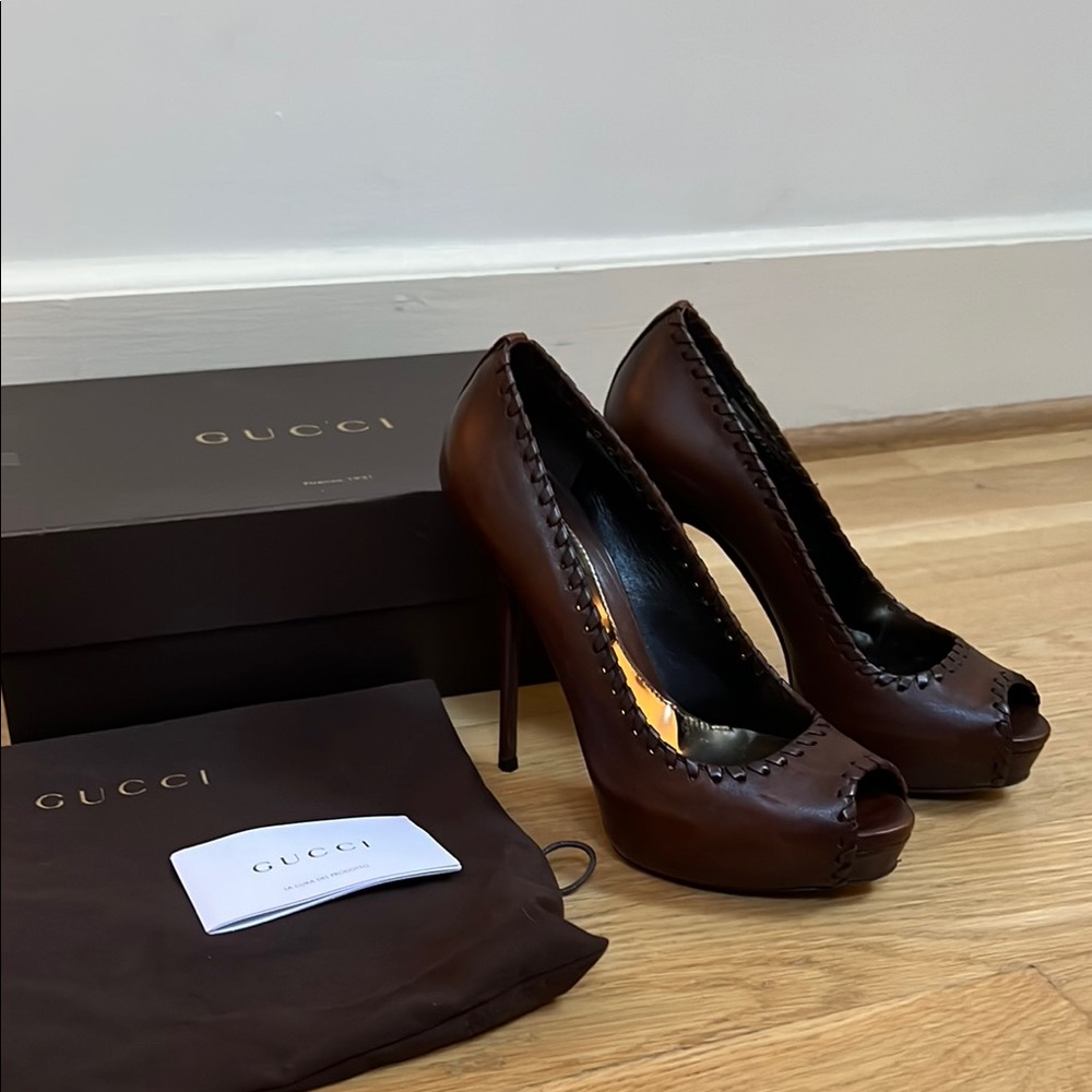Gucci Brown Peep Toe Heels